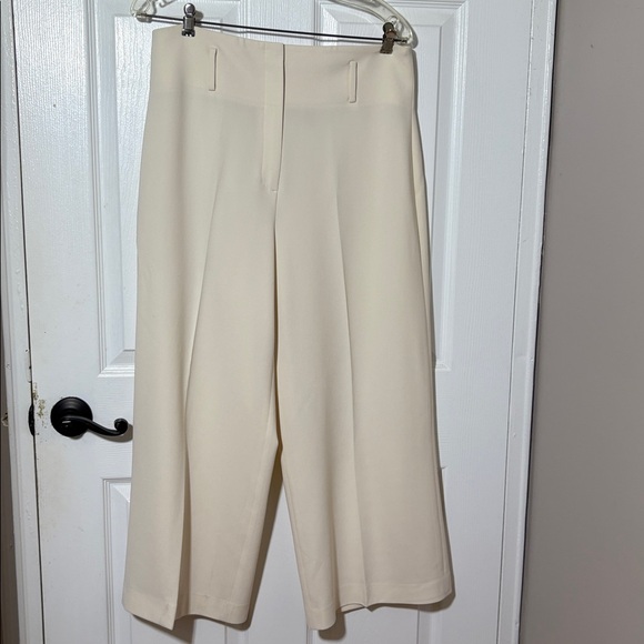 THEORY Women’s Crepe High-waisted Wide Leg Trouser Pant in Cream Size 10